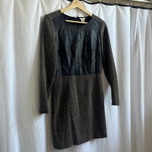 Club Monaco leather detail tweed long sleeve dress